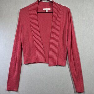 Josef Cardigan Womens Extra Small Pink Open Front Ruffle Trim Knit Sweater